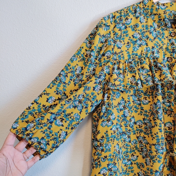 Topshop Yellow and Blue Floral Pleated Mini Dress - Picture 5 of 11